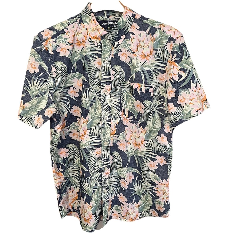 Chubbies Hawaiian Floral Button Down Shirt Men's L Resortwear Luau Cruise Vacay